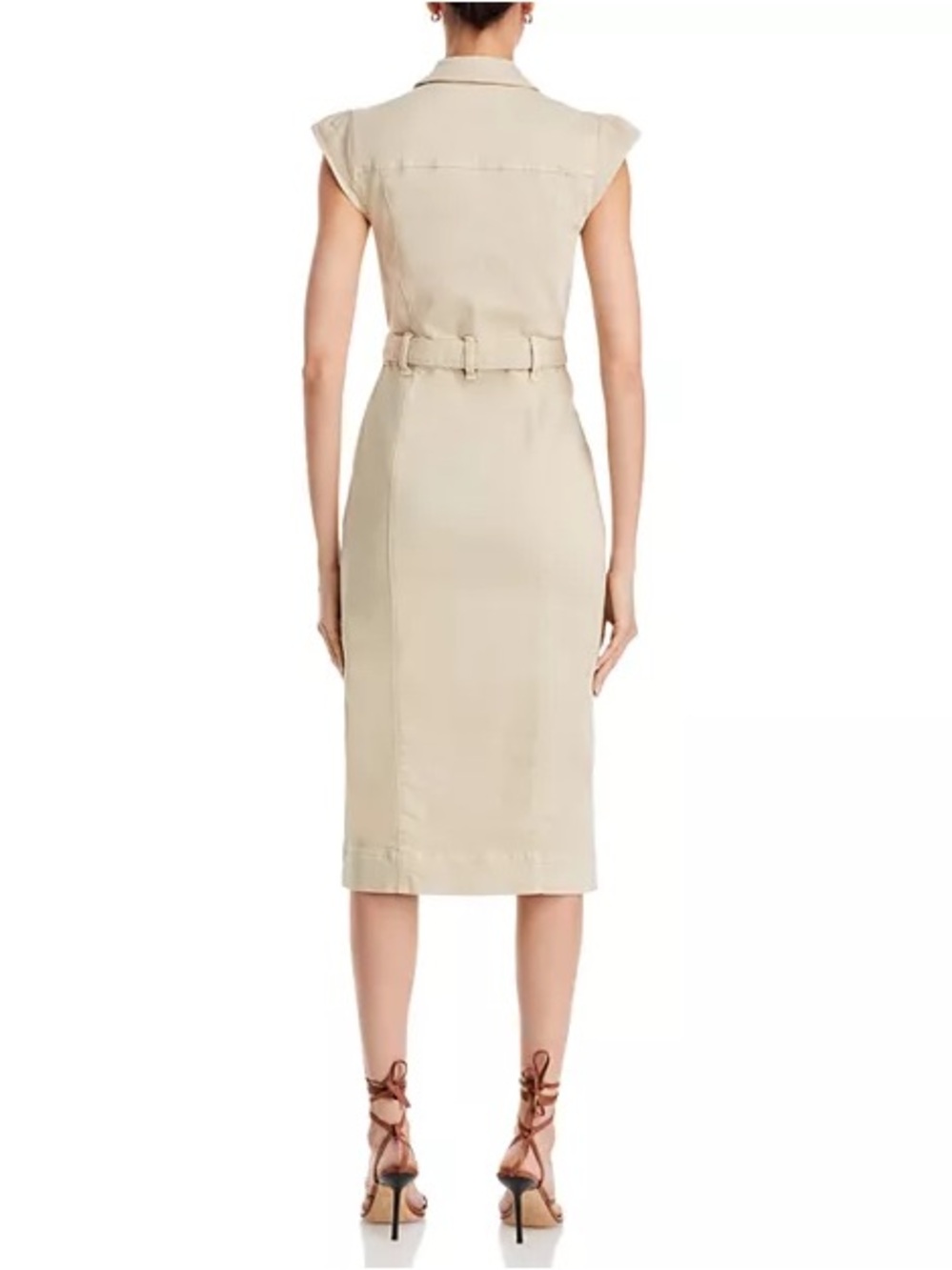PAIGE Sleeveless Belted Shirt Midi Dress in Tan - Picture 2 of 5